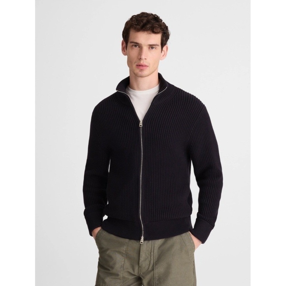 NWT Madewell men's Cotton Shaker-Stitch Full Zip Sweater Obsidian Blue XS